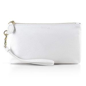 Genuine Leather White Wristlet Clutch Rfid Blocking Bag Cell Phone Wallet :3